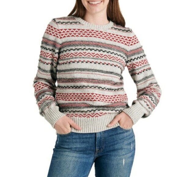 Lucky Brand Striped Fair Isle Cotton/Wool Sweater - Picture 2 of 7